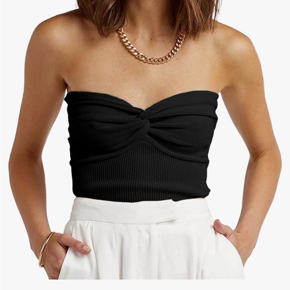 Set of 3 Strapless Sexy Sweetheart Ribbed Knit Twisted Knot Front - Picture 5 of 7